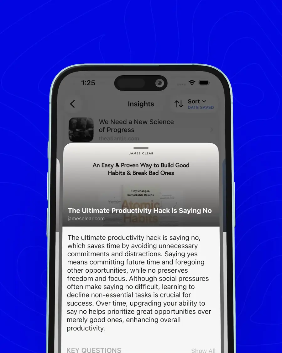 A Linkwise insight card summarising a saved article