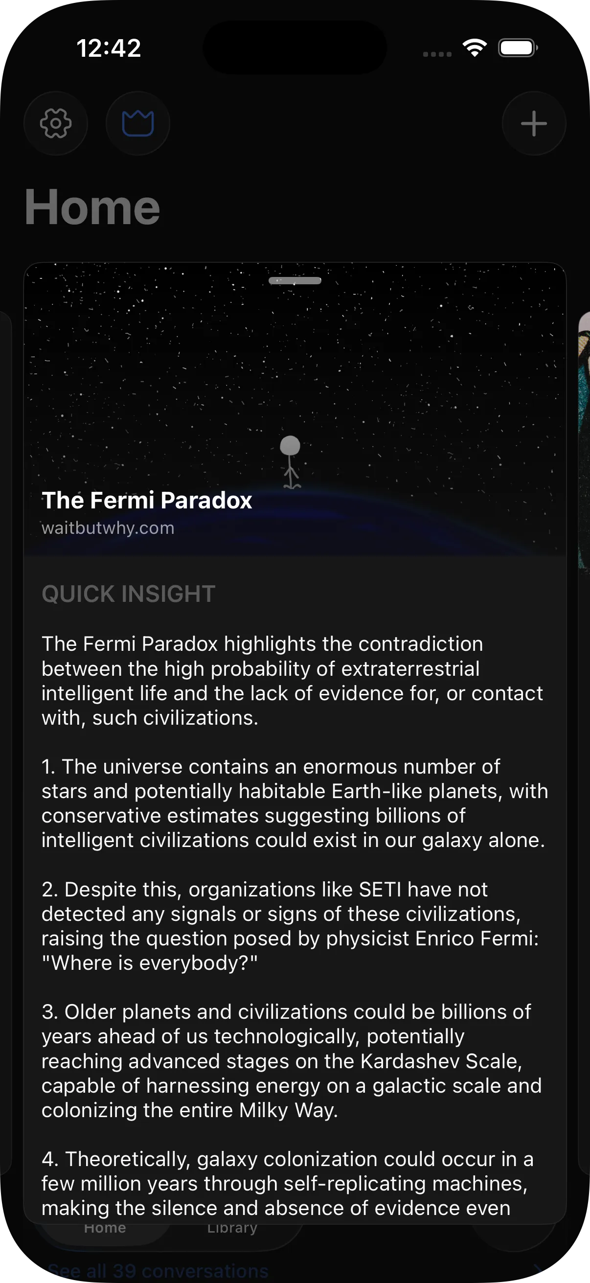 Quick Insights screen showing auto-generated AI insight cards