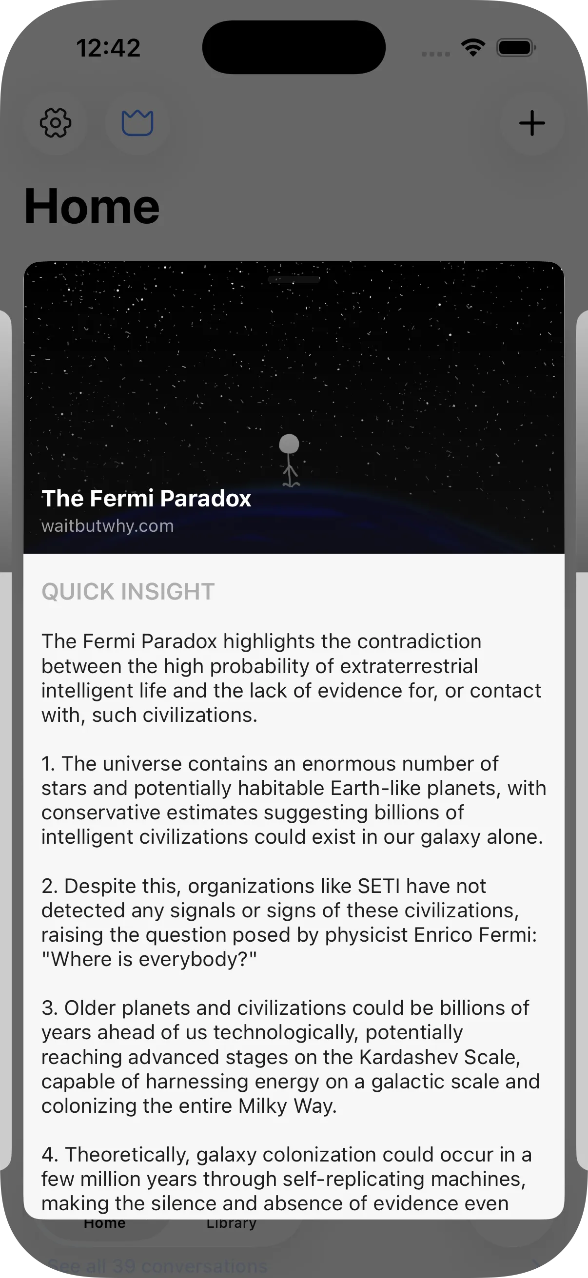 Quick Insights screen showing auto-generated AI insight cards
