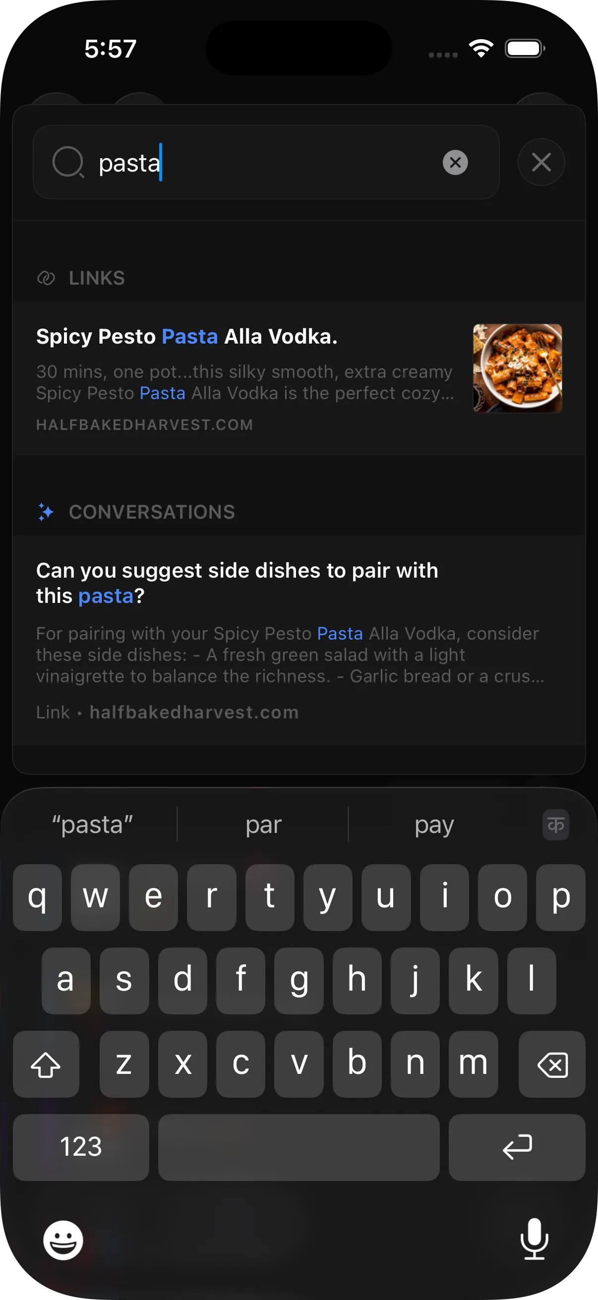 Universal search results across all content types