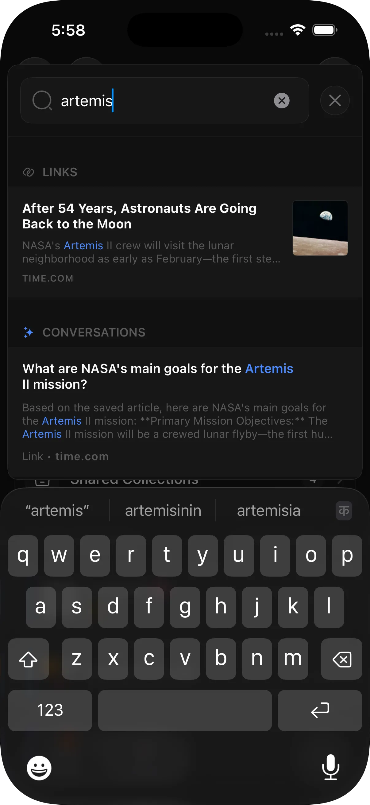 Universal search results across all content types
